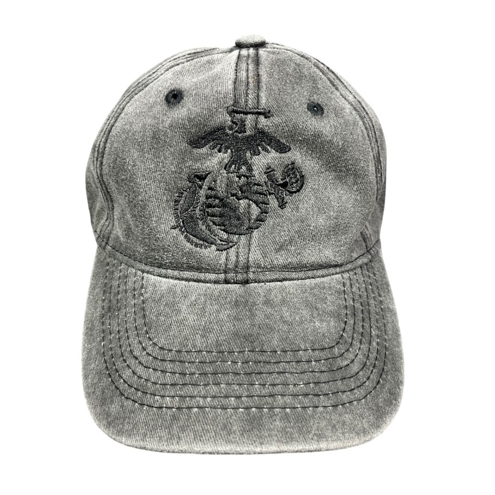 USMC Marine Corps Semper Fi Washed Gray Cotton Adjustable Dad Hat Cap EGA Logo